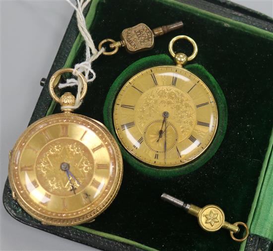 Two Victorian gold keywind pocket watches,